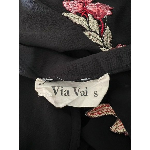 Via Vai Women's Mini Dress Sleeveless Black Flowers Embroidered Open Back S - Picture 12 of 12